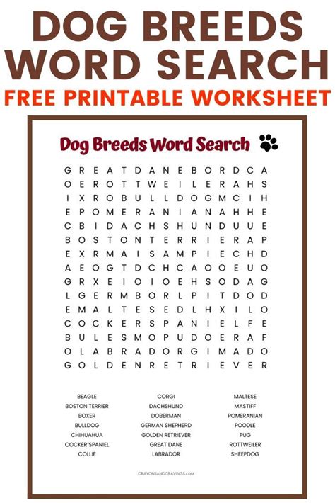 This Free Printable Dog Breeds Word Search Has The Names Of 21 Popular