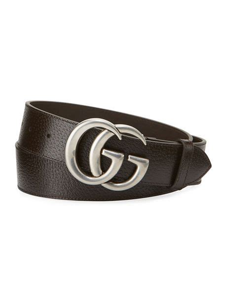 Gucci Mens Leather Belt With Silvertone Double G Buckle Gucci In