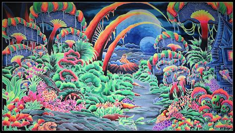 Giant Uv Banner Fantasy Garden Mushroom Art Psychedelic Art