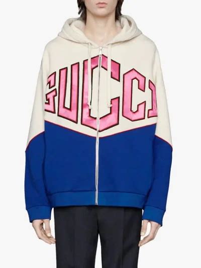 Gucci Game Logo Felted Cotton Jersey Zip Hoodie In Blue Multi Modesens