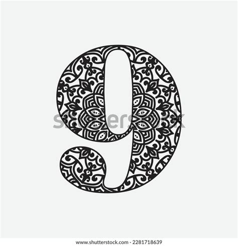 Zentangle Stylized Alphabetnumber 9 Doodle Style Stock Vector Royalty