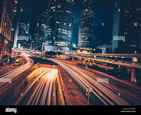 Street Traffic In Hong Kong At Night Stock Photo Alamy