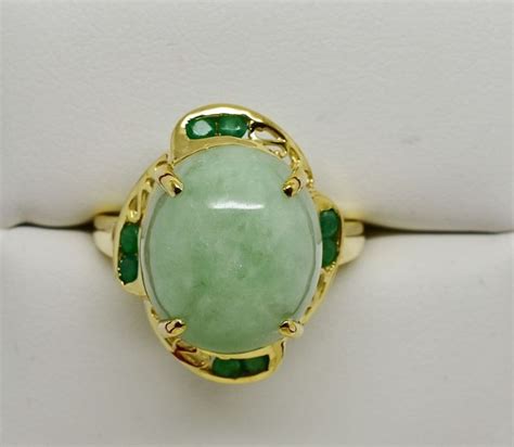 large natural jade and emerald ring 14k new 14x12mm genuine brand new 365 iwi