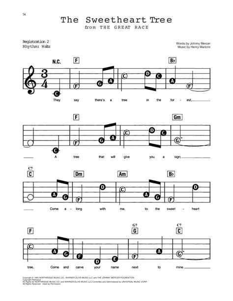 The Sweetheart Tree From The Great Race By Henry Mancini Electronic Keyboard Digital Sheet
