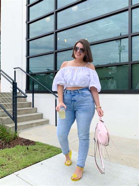 summer outfit white zara off the shoulder crop top mom jeans details here