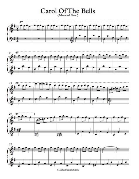The recommended time to play this music sheet is 00:45, as verified by virtual piano legend, arda. Free Piano Arrangement Sheet Music - Carol Of The Bells - Michael Kravchuk