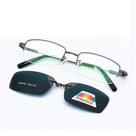 Mens Magnetic Clip On Polarized Sunglasses Half Rimless Eyeglass Frame Business Sunglasses