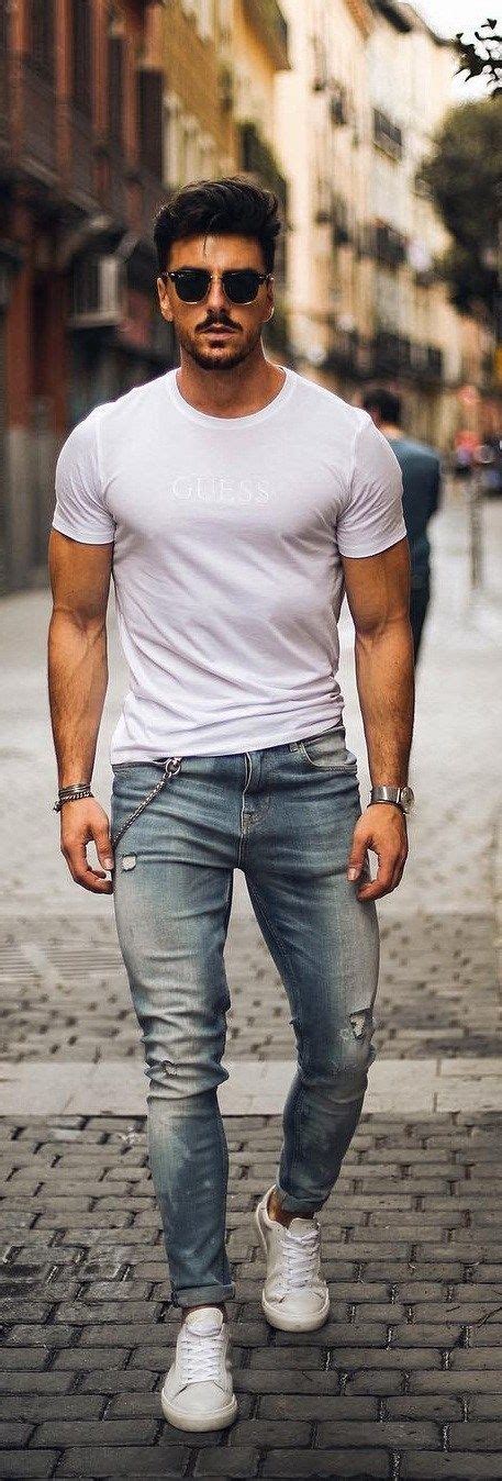 White T Shirt With Jeans Outfit Ideas For Men Outfits For Big Men Spring Outfits Men Casual