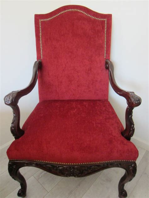 A small armchair that is easy to move is perfect for offering some extra seating when you have guests over. Bassett High Back Arm Chair Red Textile Dark Wood Brass ...