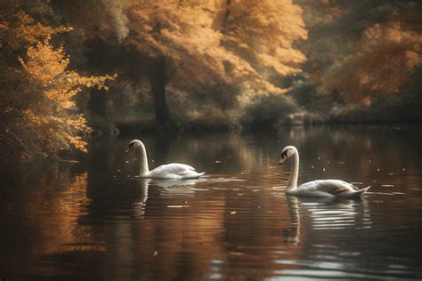 photograph of a pair of swans gracefully gliding on a tranquil lake