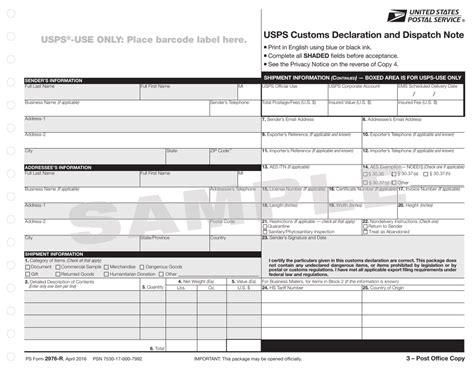 Ps Form 2976 R Download Printable Pdf Or Fill Online Usps Customs