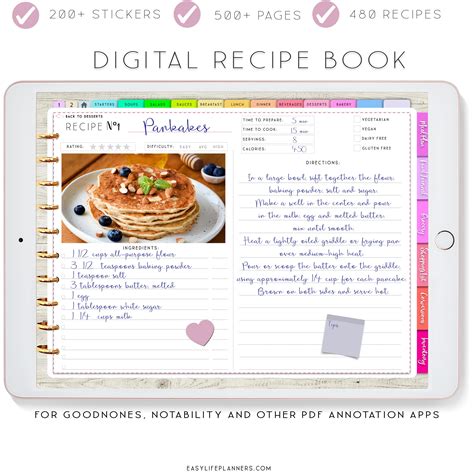 Paper And Party Supplies Notability Meal Planner Digital Cookbook