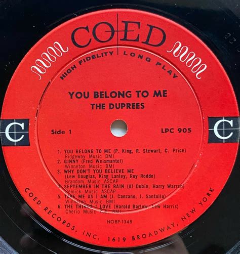 Duprees Lp You Belong To Me Coed Records