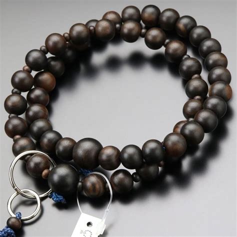 Japanese Juzu Prayer Beads Rosary For Men Black Stripe Ebony Wood Jodo
