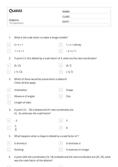 50 Dilations Worksheets For 7th Grade On Quizizz Free Printable