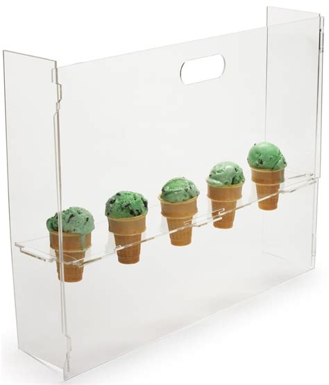 Acrylic Ice Cream Cone Stand W Sneeze Guard Holes Clear Dessert Holder Menu Holders