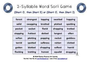 Phonics books teaching phonics student teaching teaching ideas reading strategies reading skills 2nd grade reading guided reading y words. 2-Syllable Word Sort Game: Short O, E, I | TpT