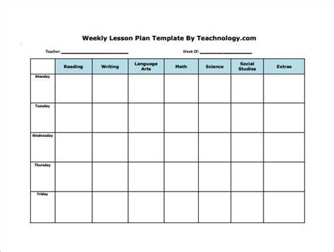 Weekly Lesson Plan Template Free