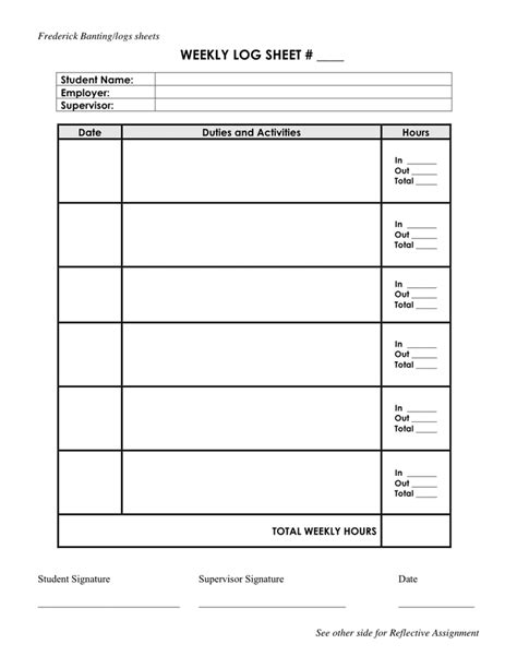 Weekly Log Sheet In Word And Pdf Formats