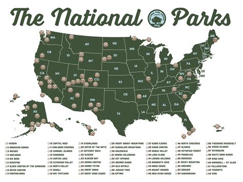 National Parks Map Poster Map Of National Parks 63 Parks Etsy Uk