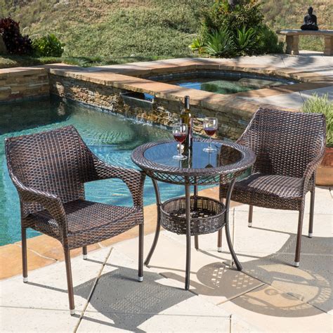 Outdoor 3pc Multibrown Wicker Bistro Set Nh496592 Noble House Furniture