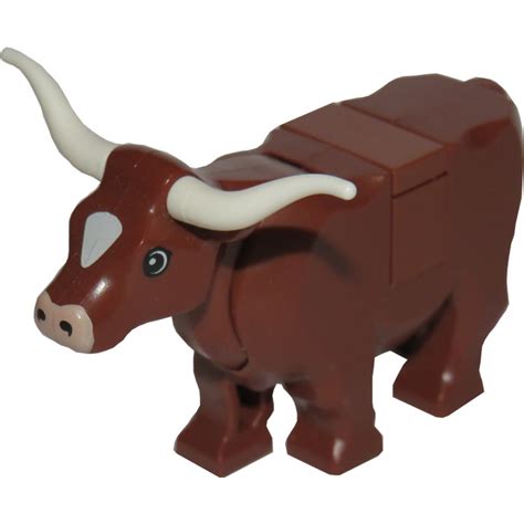 Lego Reddish Brown Cow With White Patch On Head And Long Horns Brick