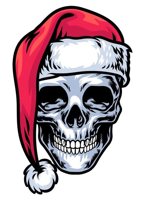 Skull Wearing Santa Claus Hat In 2021 Colorful Skull Art Creepy