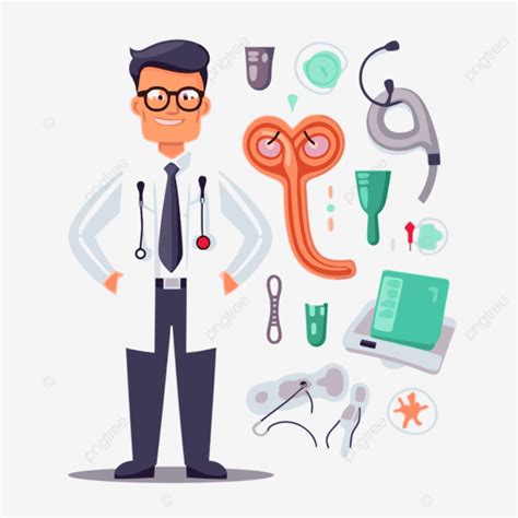 Urologist Clipart Doctor With Different Medical Objects In His Hands