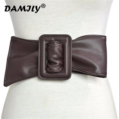 Buy Solid Pu Leather Wide Belt Fashion Dresses Belts