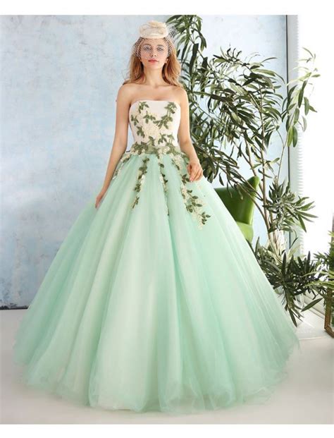 Vintage Style Strapless Floral Ball Gown Ball Gowns Gowns Green