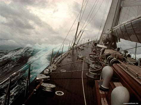 Deck Of A Ship In A Storm Sailing Boat Ocean