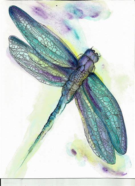 Watercolor Landcolor Skycolor — Dragonfly Art Print 8 X 10 Watercolor