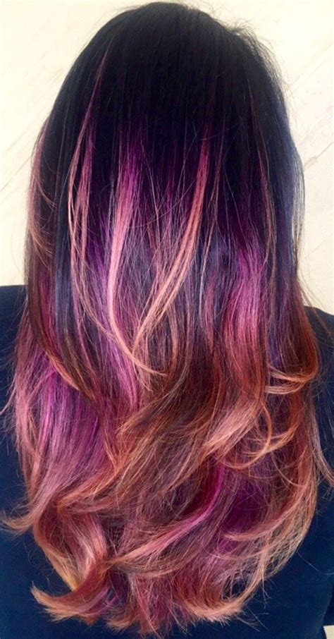 Dark Brown With Purplepink Peach Ombre Peach Hair Hair