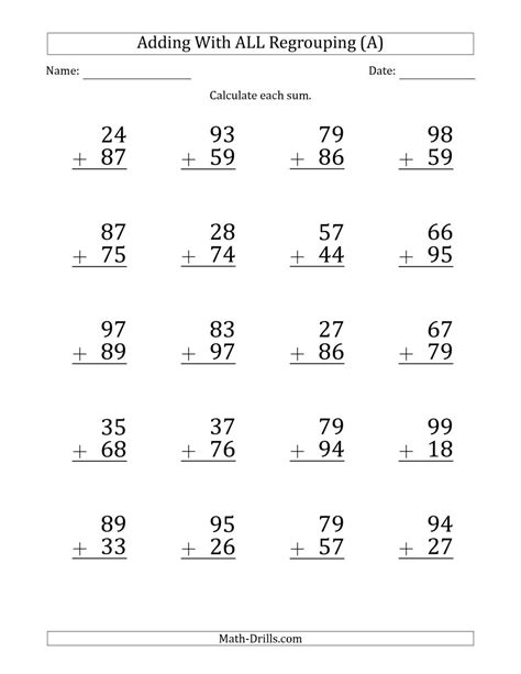 Free Two Digit Addition Worksheets