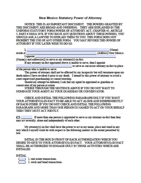 New Mexico Durable Financial Power Of Attorney Form Power Of Attorney