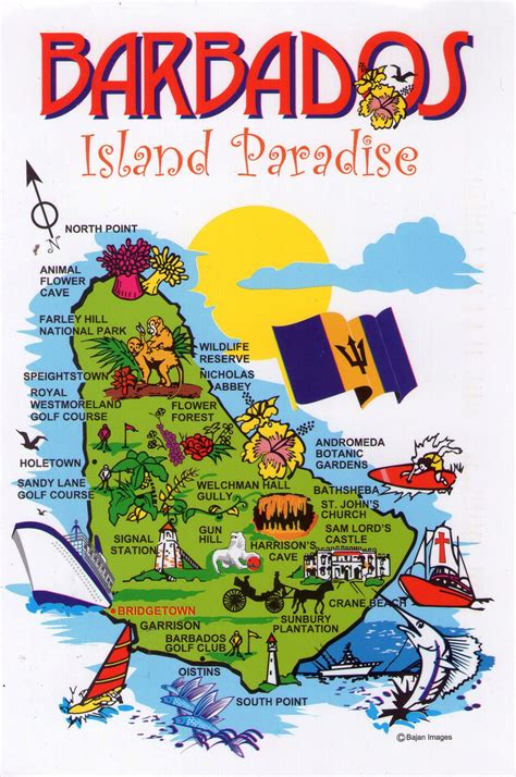 Большая туристическая иллюстрированная карта Барбадоса Барбадос Северная Америка Maps Of
