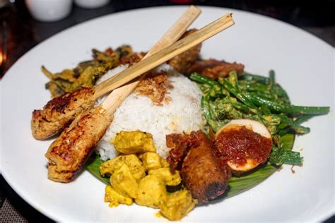 Nasi Campur Bali Popular Balinese Meal Of Rice With Meat Typical