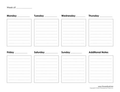 Extraordinary 7 Day Blank Calendar Template Weekly Planner Template
