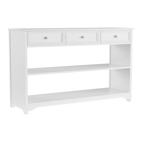 Modern console tables create storage and decor space with minimal floor footprint. Home Decorators Collection Oxford White Storage Console ...