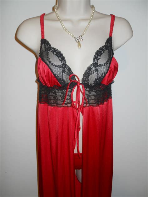 Sexy Vintage Red Nightgown And Bikini Panty Set 1970s Darling Body Fashions Nightgown Set Medium
