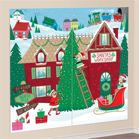 Santas Workshop Large Christmas Wall Scene Setter Backdrop Party