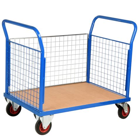 Warehouse Trolley 3 Wire Mesh Panels Order Picking Cart Llm Handling