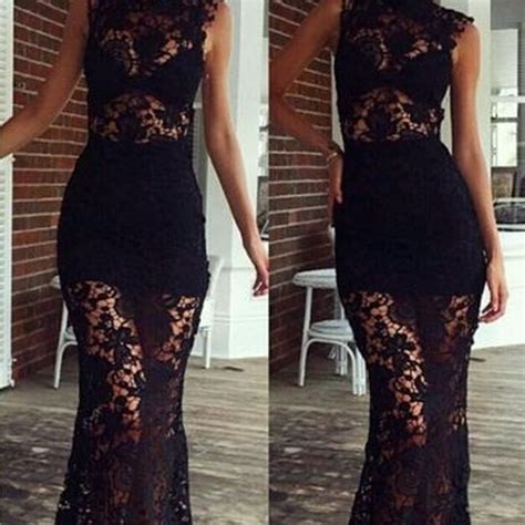 Black Lace Evening Dresses Sheer Prom Dresses Vestidos De Fiesta New