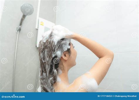 Asian Women Portrait Of Happy Girl Taking Shower With Gel Stock Image Image Of Girl Bathing