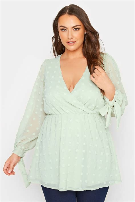 yours london plus size sage green spot wrap top yours clothing