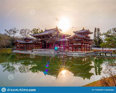 Byodoin Temple In Evening Sunset Kyoto Japan Stock Image Image Of