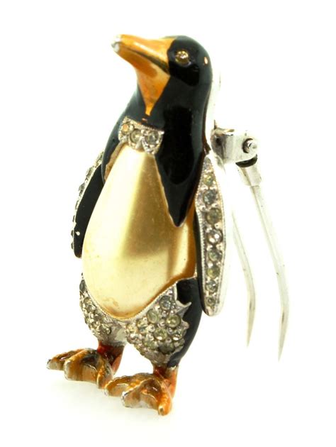 vtg 1939 ultra rare dujay rhinestone enamel penguin figural fur clip brooch pin 625 00