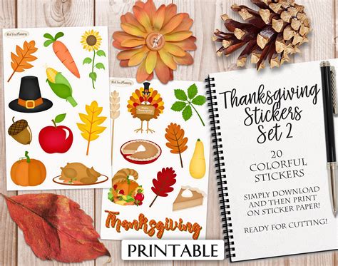 Thanksgiving Stickers Set 2 20 Digital Printable Stickers Instant