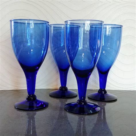vintage cobalt blue wine glasses set of 4 hand blown heavy etsy canada blue wine glasses