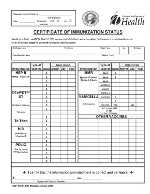 Immunization cards will help you know which vaccines the infant has already received and which are still needed. Editable certificate of immunization status washington state - Fill Out, Print & Download Forms ...